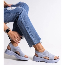 Sandali platform in tessuto grigio con strass Delmare 1