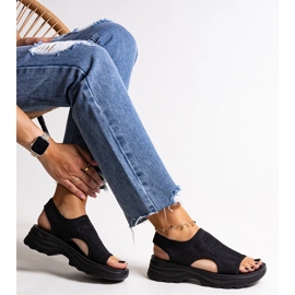Sandali platform in tessuto nero con strass Delmare 1