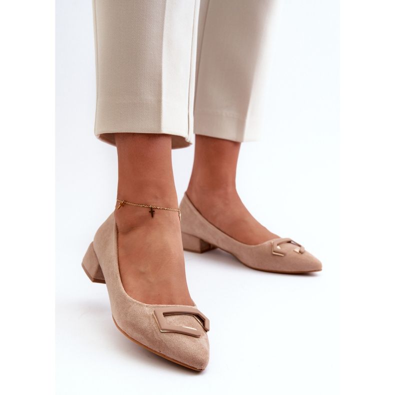 Décolleté Tacco Basso Con Decorazione Eco Camoscio S.Barski KV27-034 Beige 2
