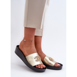 Infradito da donna eleganti e leggere con decorazione, pelle naturale S.Barski KV27-013, oro d'oro 1