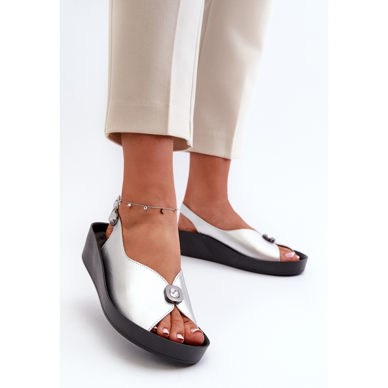 Sandali Da Donna In Pelle Con Zeppa E Plateau S.Barski KV27-020 Argento 1