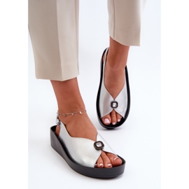Sandali Da Donna In Pelle Con Zeppa E Plateau S.Barski KV27-020 Argento d'argento 2