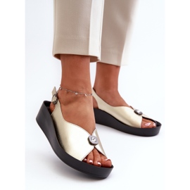 Sandali Da Donna In Pelle Con Zeppa E Plateau S.Barski KV27-020 Oro d'oro 2