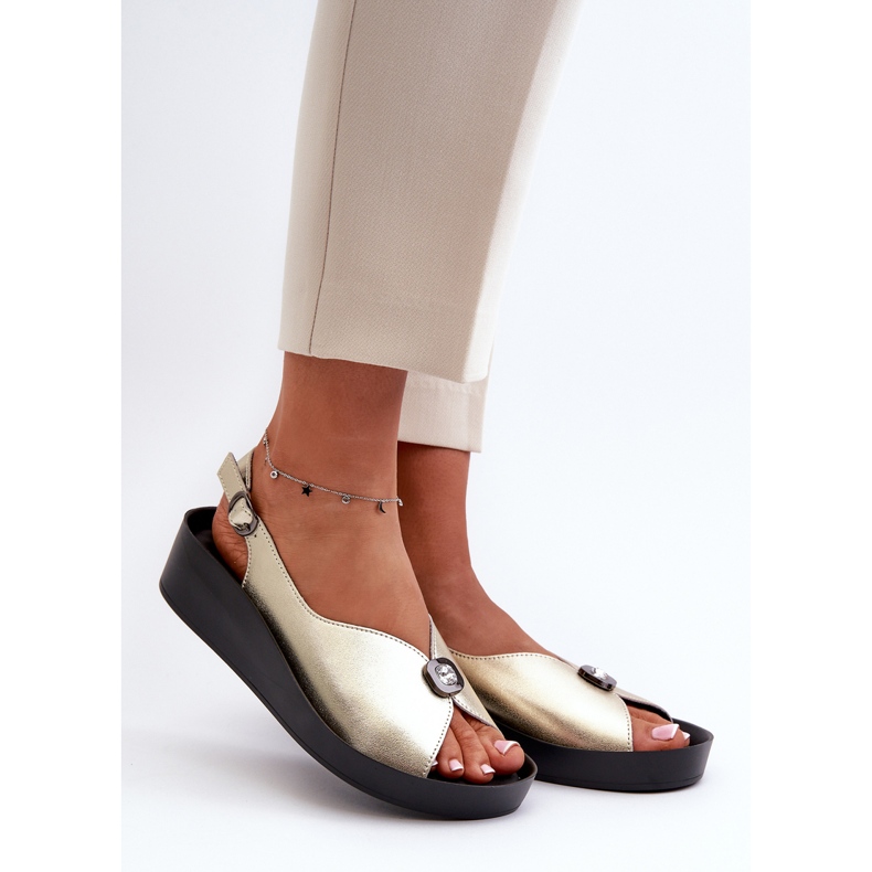 Sandali Da Donna In Pelle Con Zeppa E Plateau S.Barski KV27-020 Oro d'oro 1