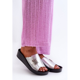 Infradito eleganti da donna con decorazione, in pelle naturale S.Barski KV27-015 Argento 1