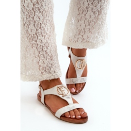 Sandali Bassi da Donna Con Decorazione Oro S.Barski KV27-051 Bianco e Argento 1