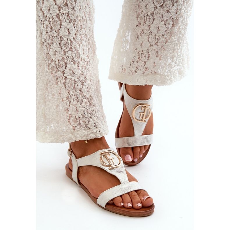 Sandali Bassi da Donna Con Decorazione Oro S.Barski KV27-051 Bianco e Argento bianca 1