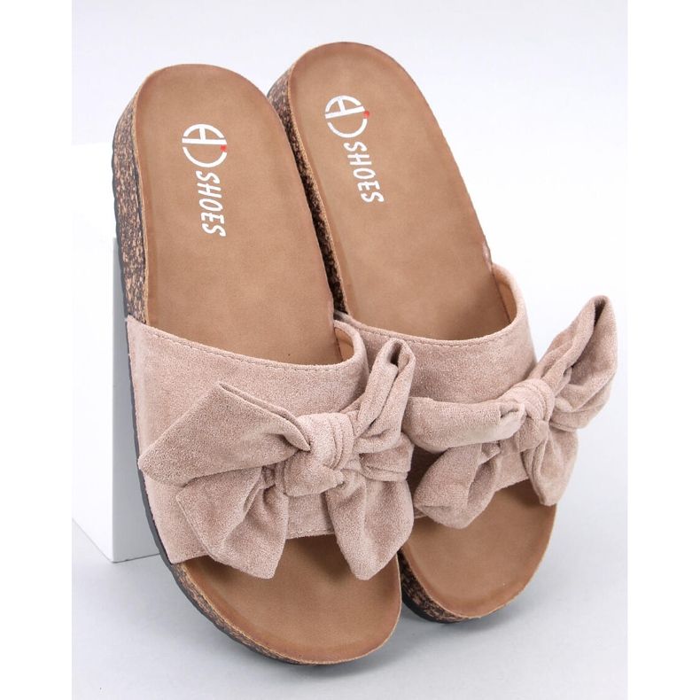 Pantofole Keitas Khaki in sughero con fiocco beige 1