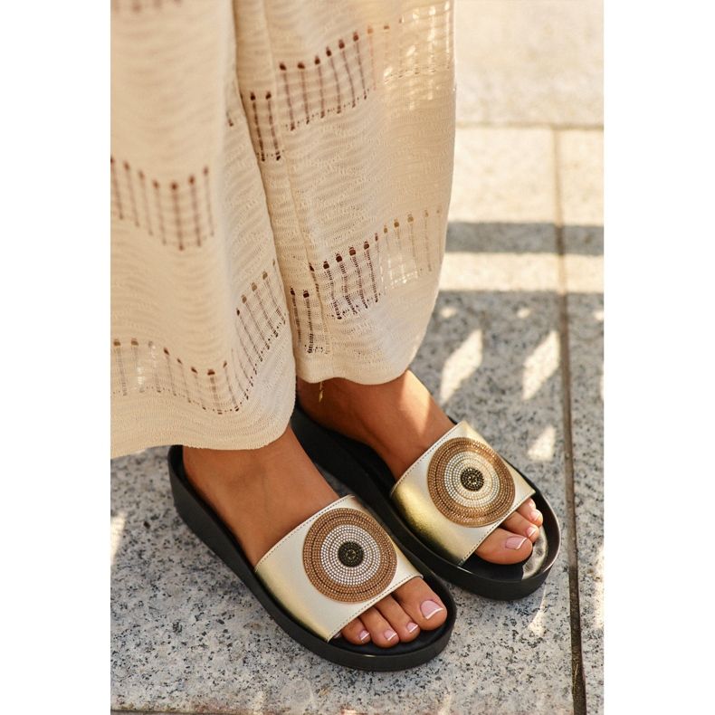 Infradito da Donna in Pelle Con Decorazione S.Barski KV27-019 Oro d'oro 1