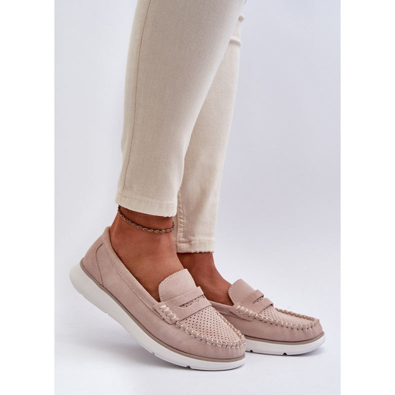 Sergio Leone SP012 Mocassini in camoscio beige con plateau 1