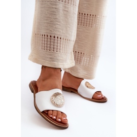 Infradito piatte in pelle Zazoo 2938 con decorazione, bianche bianco 2
