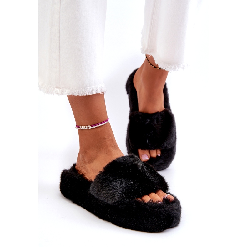 Pantofole in pelliccia da donna nere Stepia nero 1