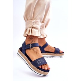 Sandali con plateau Big Star comodi da donna LL274869 blu navy 3