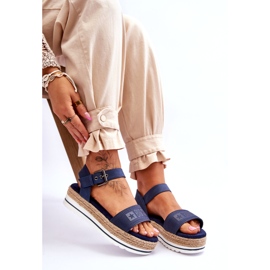 Sandali con plateau Big Star comodi da donna LL274869 blu navy 4
