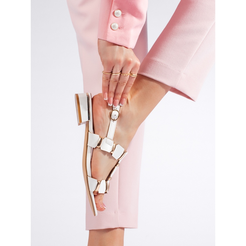 Eleganti sandali piatti bianchi bianco 2
