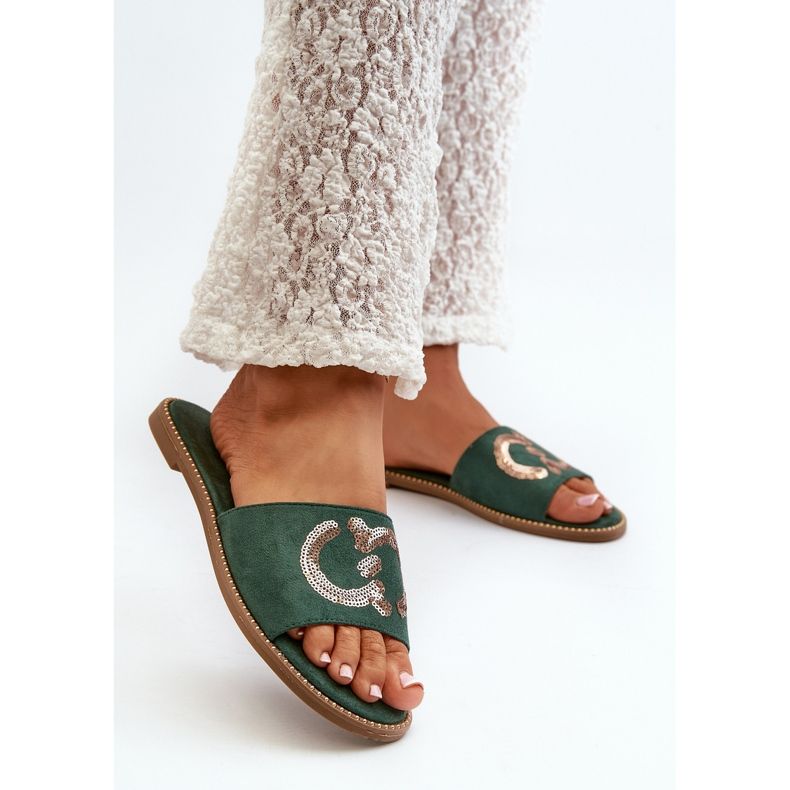 Infradito Piatti Da Donna Con Paillettes S.Barski KV27-052 Verde 2