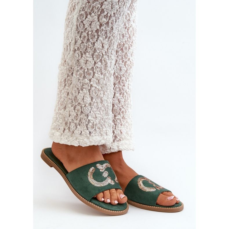 Infradito Piatti Da Donna Con Paillettes S.Barski KV27-052 Verde 1