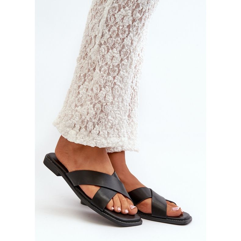 Infradito da Donna con Tacco Piatto in Ecopelle S.Barski KV27-002 Nero 1