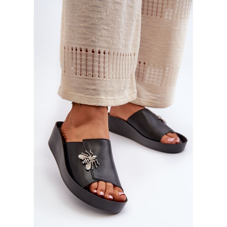 Infradito eleganti da donna con decorazione, in pelle naturale S.Barski KV27-015 Nero 2