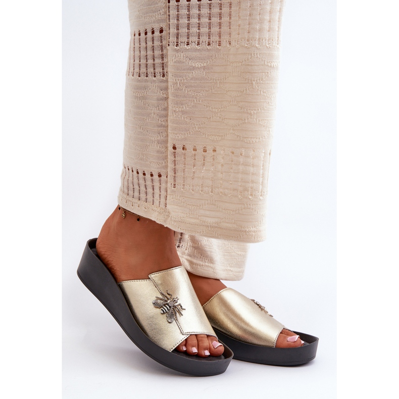 Infradito eleganti da donna con decorazione, in pelle naturale S.Barski KV27-015 Oro d'oro 1
