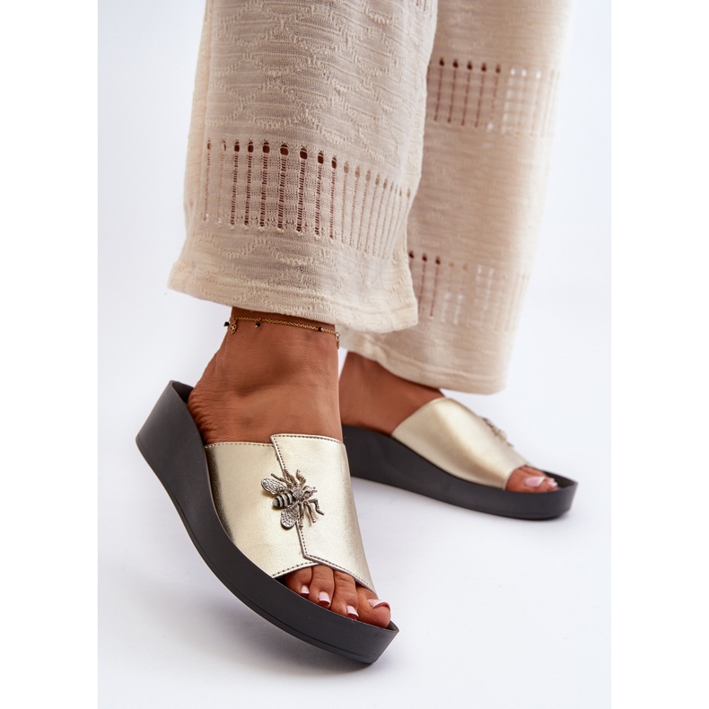 Infradito eleganti da donna con decorazione, in pelle naturale S.Barski KV27-015 Oro d'oro 2