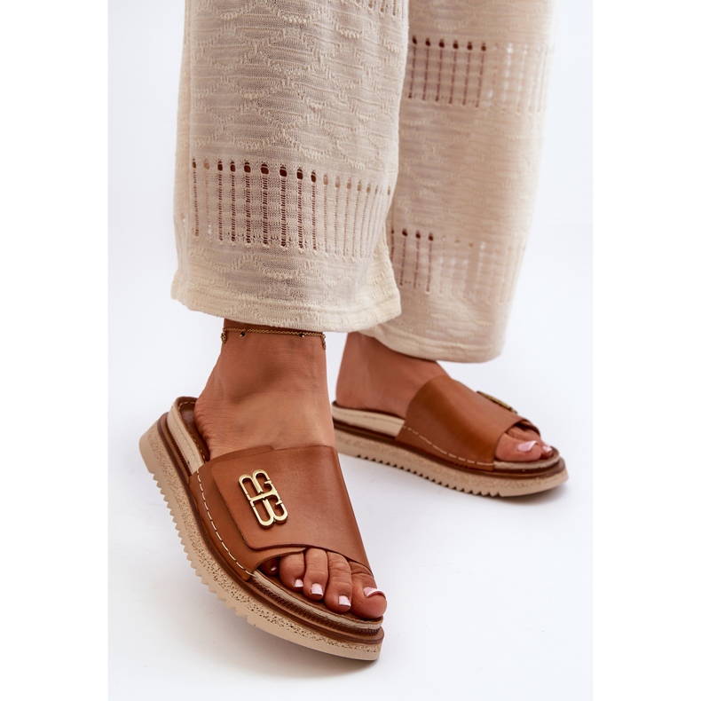 Zazoo 50101 Infradito in pelle da donna con plateau, Marrone 2