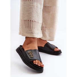 Zazoo 50101 Infradito in pelle da donna con plateau, Nero 1