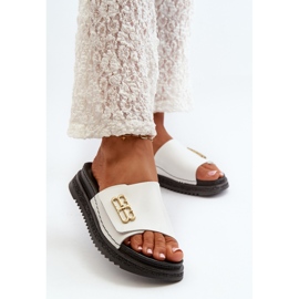 Zazoo 50101 Infradito in pelle da donna su piattaforma, bianco 2