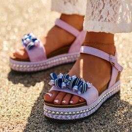 Sandali Da Donna Su Zeppa E Plateau Con Decori S.Barski HY056 Viola 2
