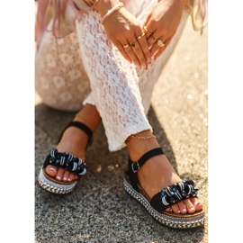 Sandali Da Donna Con Zeppa E Plateau Con Decori S.Barski HY056 Nero 2