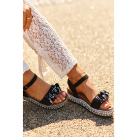 Sandali Da Donna Con Zeppa E Plateau Con Decori S.Barski HY056 Nero 1