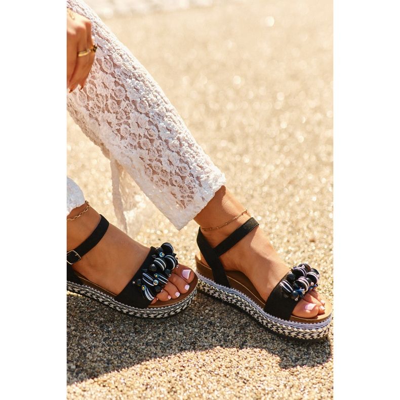 Sandali Da Donna Con Zeppa E Plateau Con Decori S.Barski HY056 Nero 1