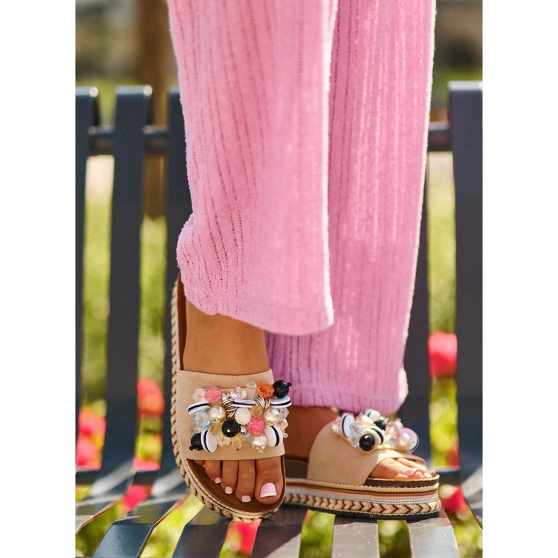 Infradito Da Donna Con Plateau Con Decori S.Barski HY077 Beige 1