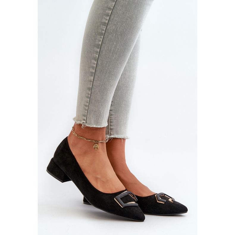 Décolleté Tacco Basso Con Decorazione Eco Camoscio S.Barski KV27-034 Nero 1