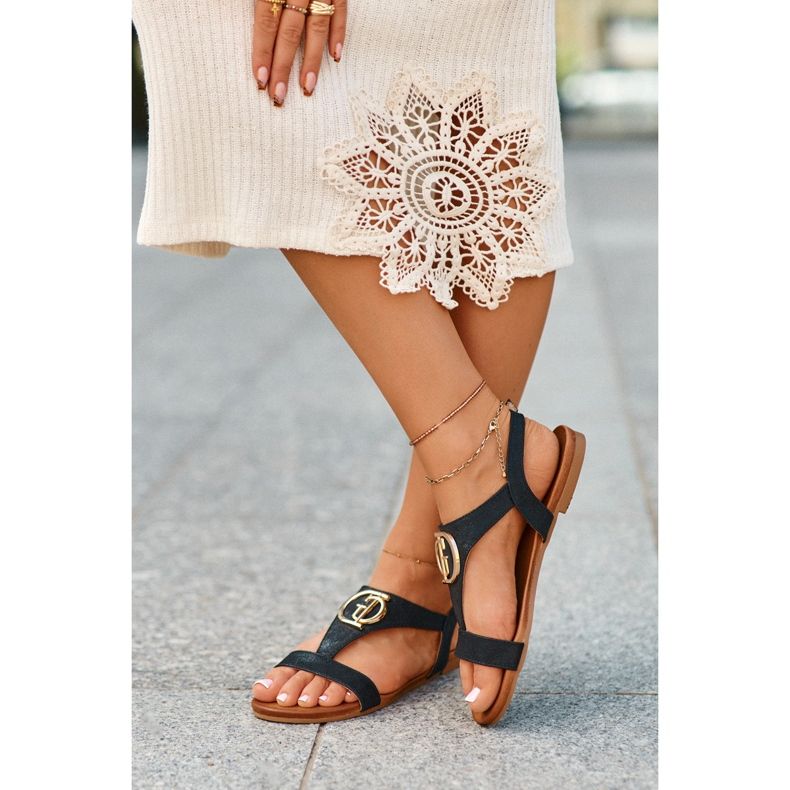 Sandali Bassi Da Donna Con Decorazione Oro S.Barski KV27-051 Neri nero 1