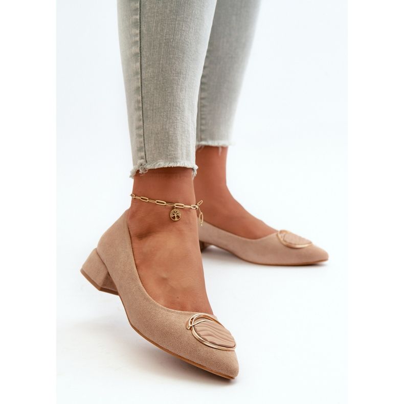 Décolleté con Tacco Basso Realizzate in Eco Pelle Scamosciata S.Barski KV27-037 Beige 2