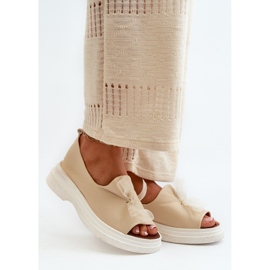 Zazoo 2939 Sandali in pelle da donna con fiocco, Beige chiaro 2
