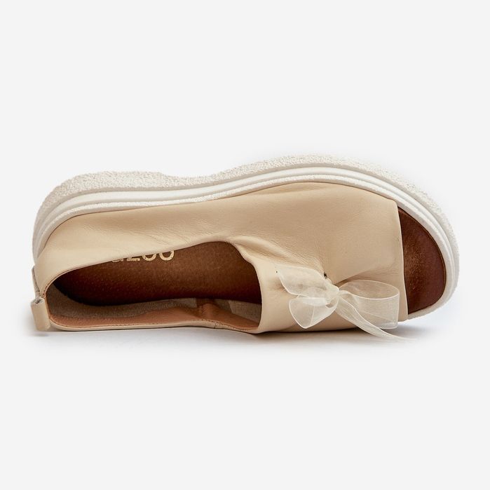 Zazoo 2939 Sandali in pelle da donna con fiocco, Beige chiaro 1