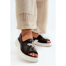 Zazoo 2939 Sandali in pelle da donna con fiocco, Nero 2