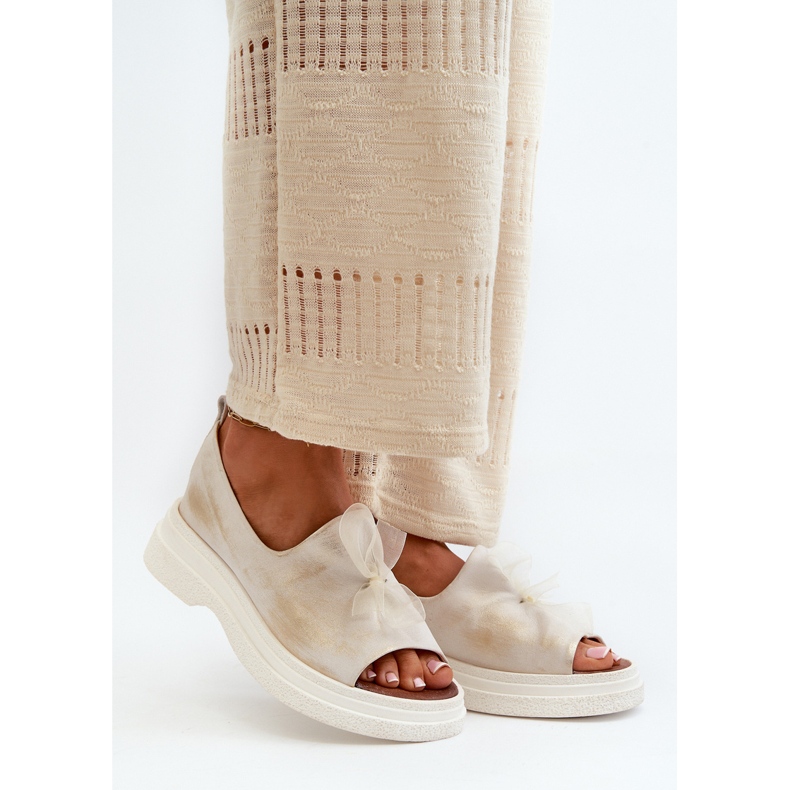 Zazoo 2939 Sandali in Pelle da Donna con Fiocco, Oro Spazzolato bianca 2