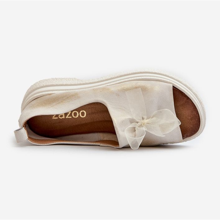 Zazoo 2939 Sandali in Pelle da Donna con Fiocco, Oro Spazzolato bianca 1
