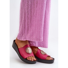 Infradito da donna con zeppa in pelle Zazoo 2920 con dettagli oro Fucsia rosa 2