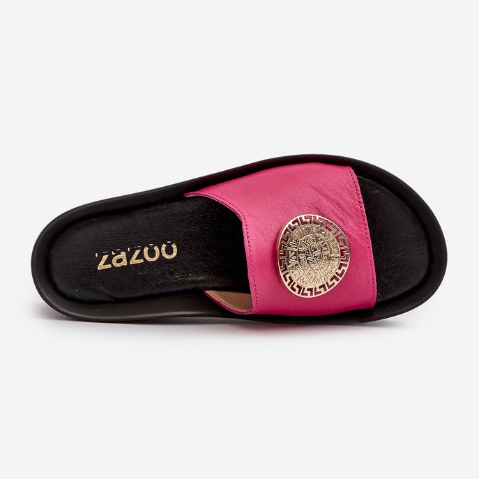 Infradito da donna con zeppa in pelle Zazoo 2920 con dettagli oro Fucsia rosa 1