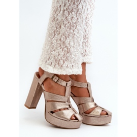 Sandali Da Donna Con Tacco Alto In Pelle Maciejka 06050-25 Oro d'oro 1