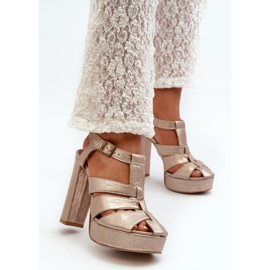 Sandali Da Donna Con Tacco Alto In Pelle Maciejka 06050-25 Oro d'oro 2