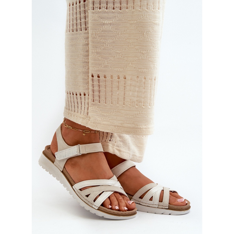 Comodi e leggeri Sandali da Donna con Velcro Inblu CN000041 Beige e Argento 2