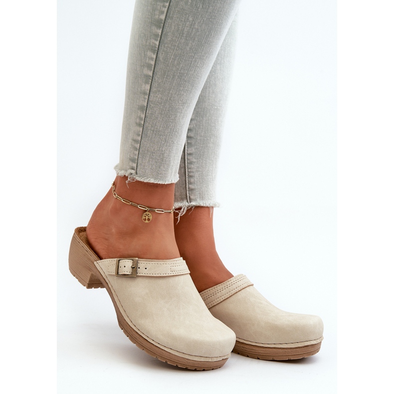 Zoccoli Da Donna Con Tacco Basso Inblu BL000004 Beige 2