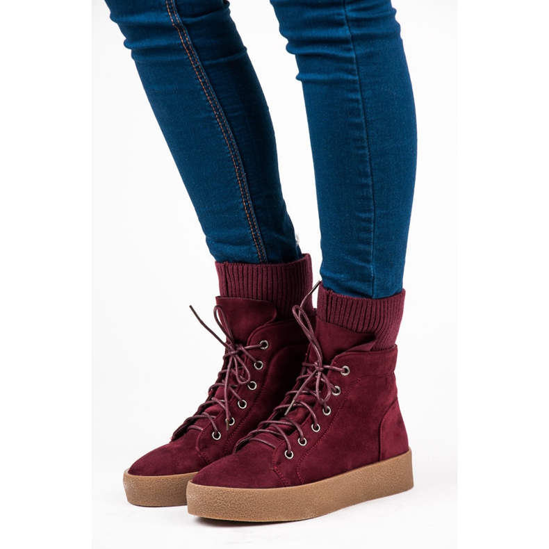 Ideal Shoes Stivali Creepers marrone chiaro rosso 1