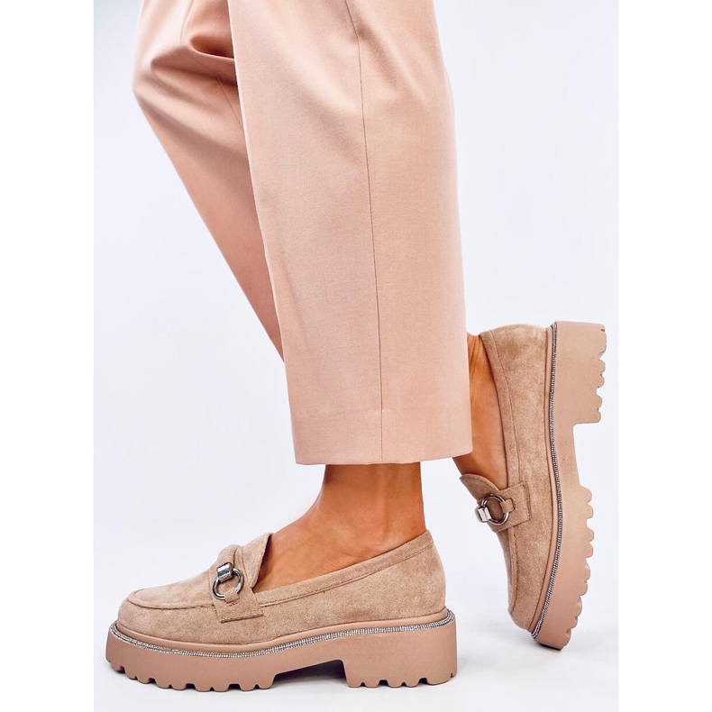 Mocassini Shady Khaki in camoscio con suola alta beige 2