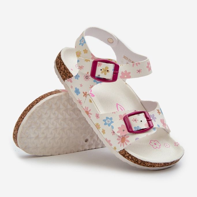 Sandali da bambino con fiori e fibbie, colore bianco Memoria 2